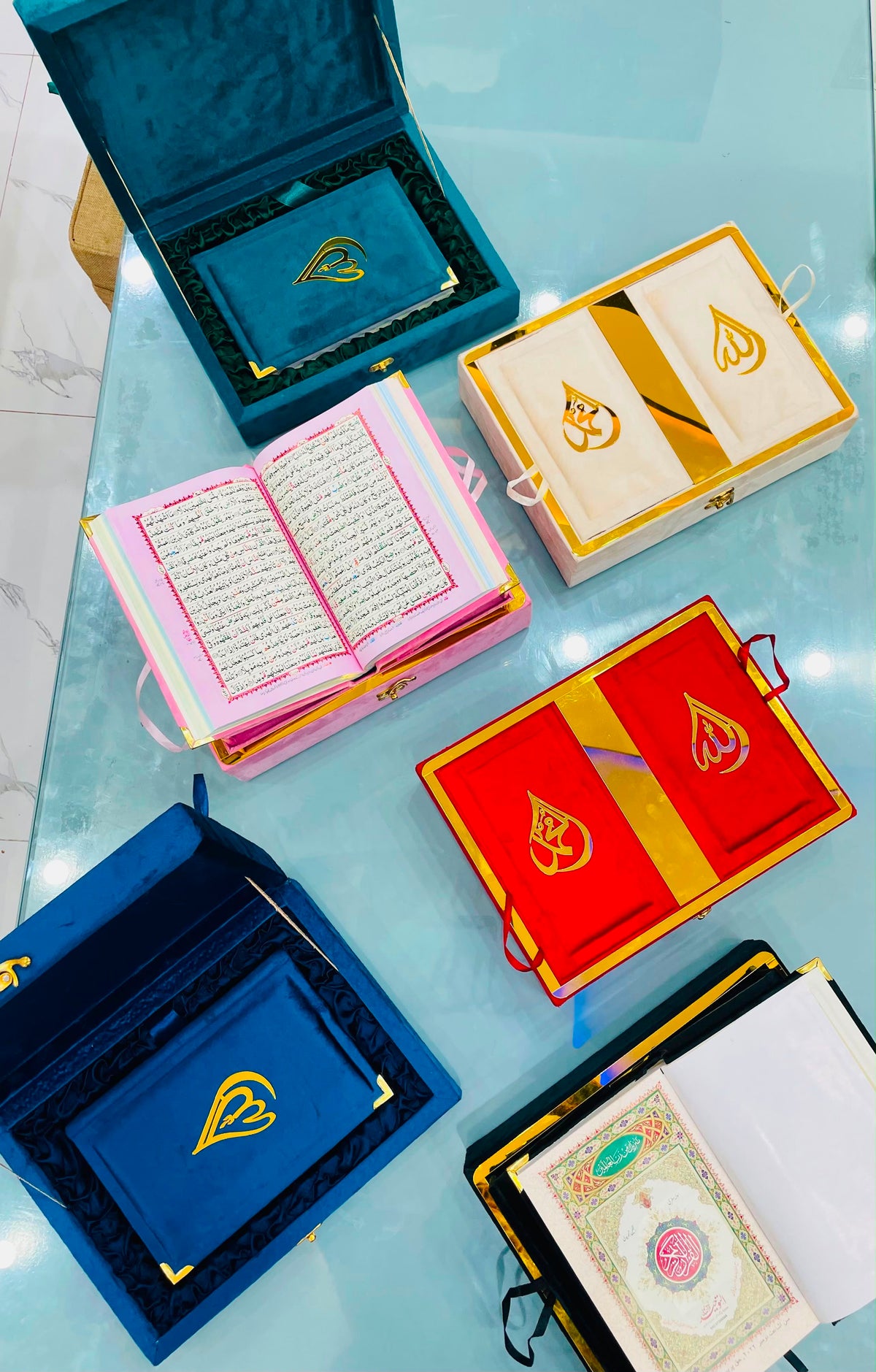 Premium Green Velvet Quran Set with Rehal Box
