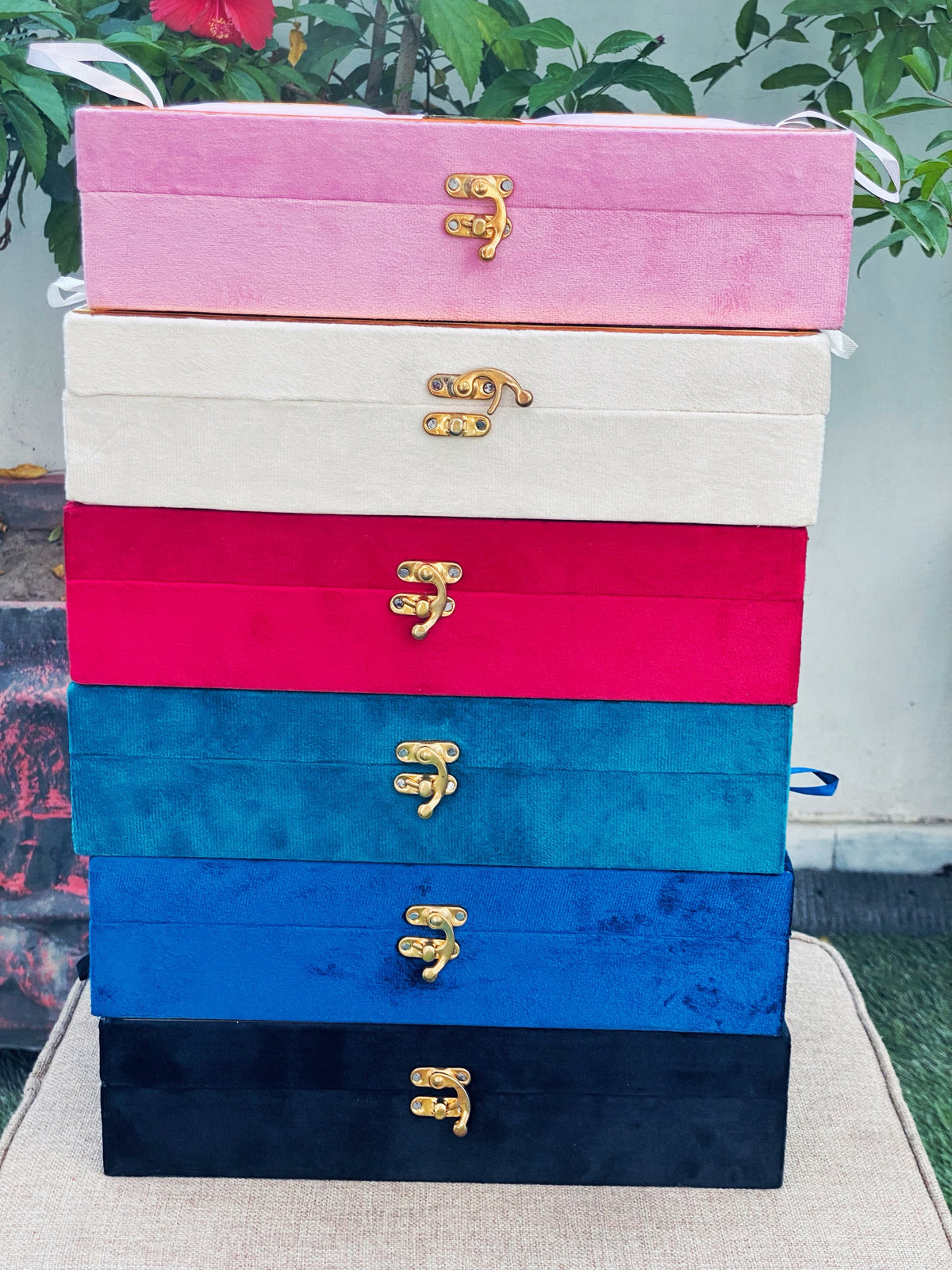 Premium Navy Blue Velvet Quran Set with Rehal Box