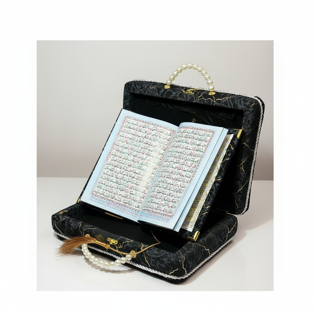 Handle Quran Set Black – Velvet Box with Rahail